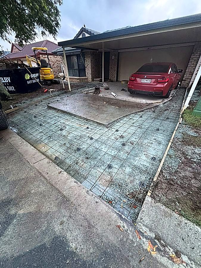 Reinforcing mesh laid for a carport slab pour