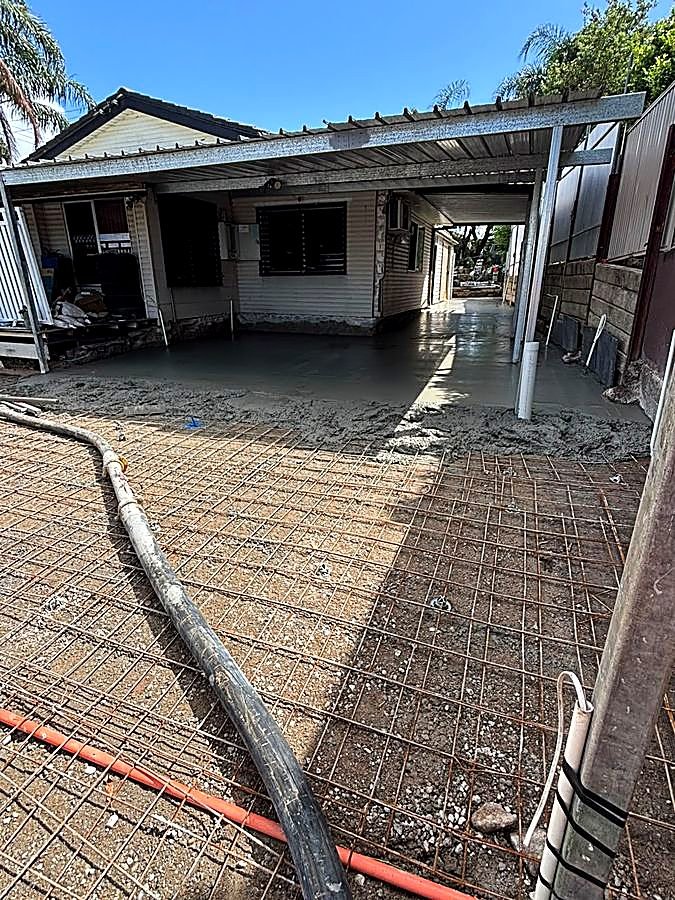 Reinforcing mesh laid under a patio ready for concrete